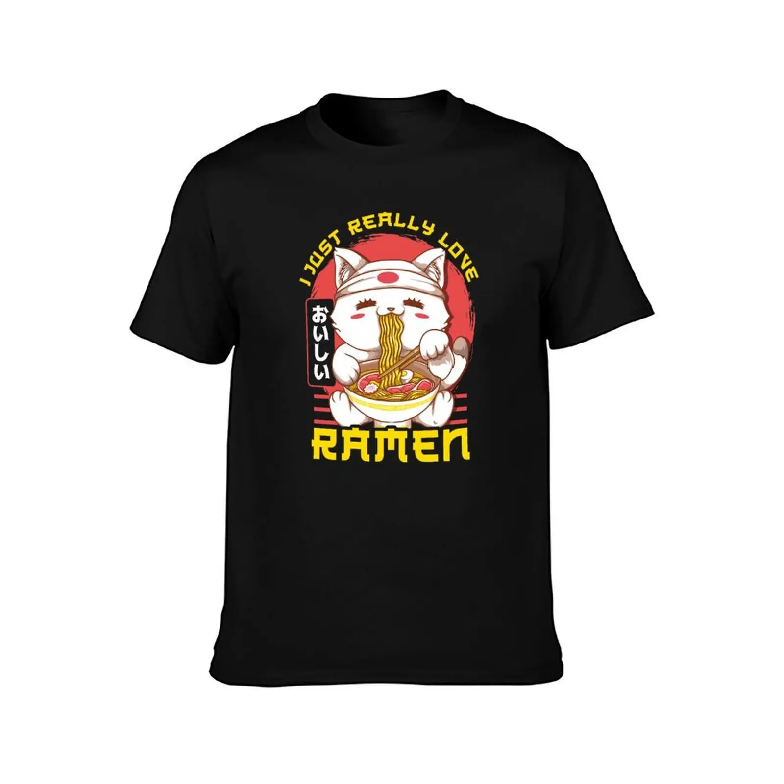 Cute & Funny I Just Really Love Ramen Anime Cat T-Shirt, Summer Casual Cotton Tee, Oversized Streetwear Tops, Unisex Men Women