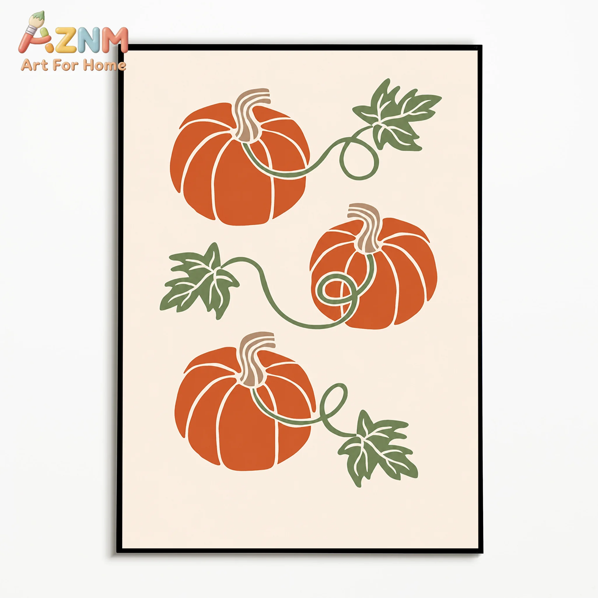 AZNM Boho Minimalist Pumpkin Line Art Canvas Wall Prints Warm Earth Tone Fall Autumn Home Bedroom Decor Unframed Canvas Art Pain