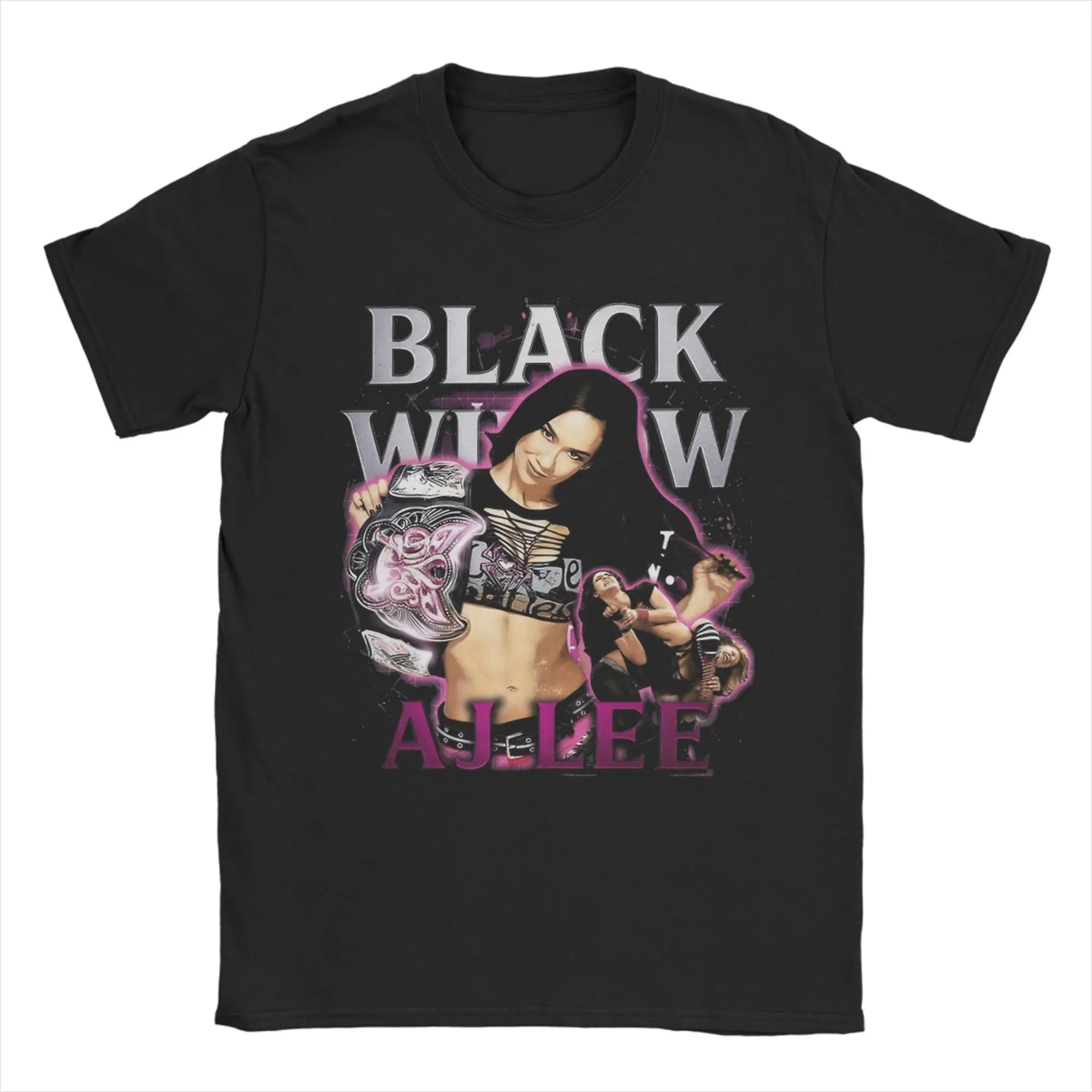 Novelty AJ Lee Black Widow Pose T-Shirt Men Round Collar Cotton T Shirt  Short Sleeve Tees Unique Tops