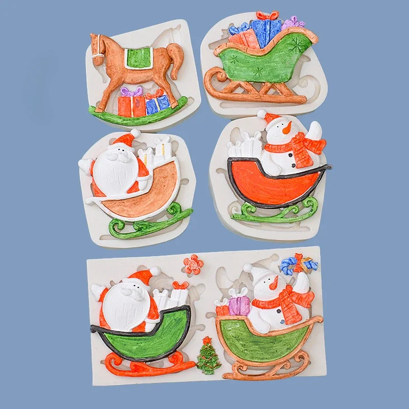 Christmas Molds Silicone Snowman Santa Claus Fondant Cake Chocolate Mould Trojan Horse Baking Tools Cake Decoration Accessories