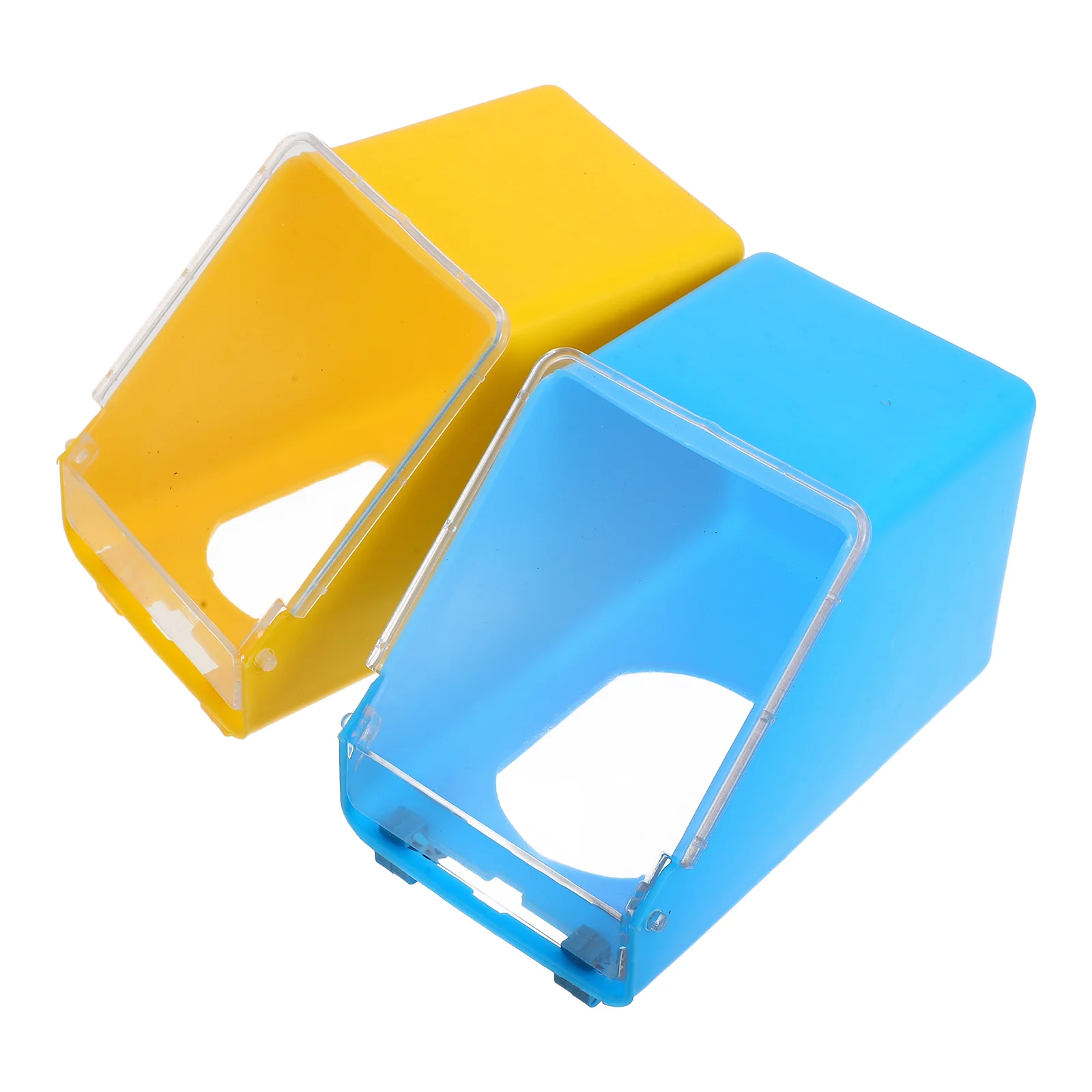 

2pcs Hanging Box Pigeon Feeder Durable Plastic Blue Yellow Bird Cage Supplies Pet Feeding Accessories Food Container