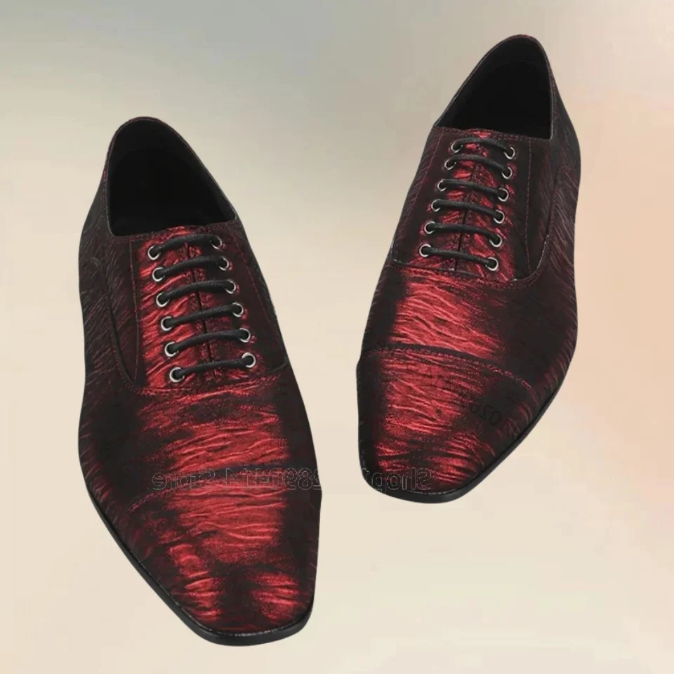 Oxford Shoes for Men, Lace Up, Square Parker Shoes, Luxueux, Handmade, Party, Banquet, Wedding, fur s Shoes, Red, Black, Giltter, Fashion