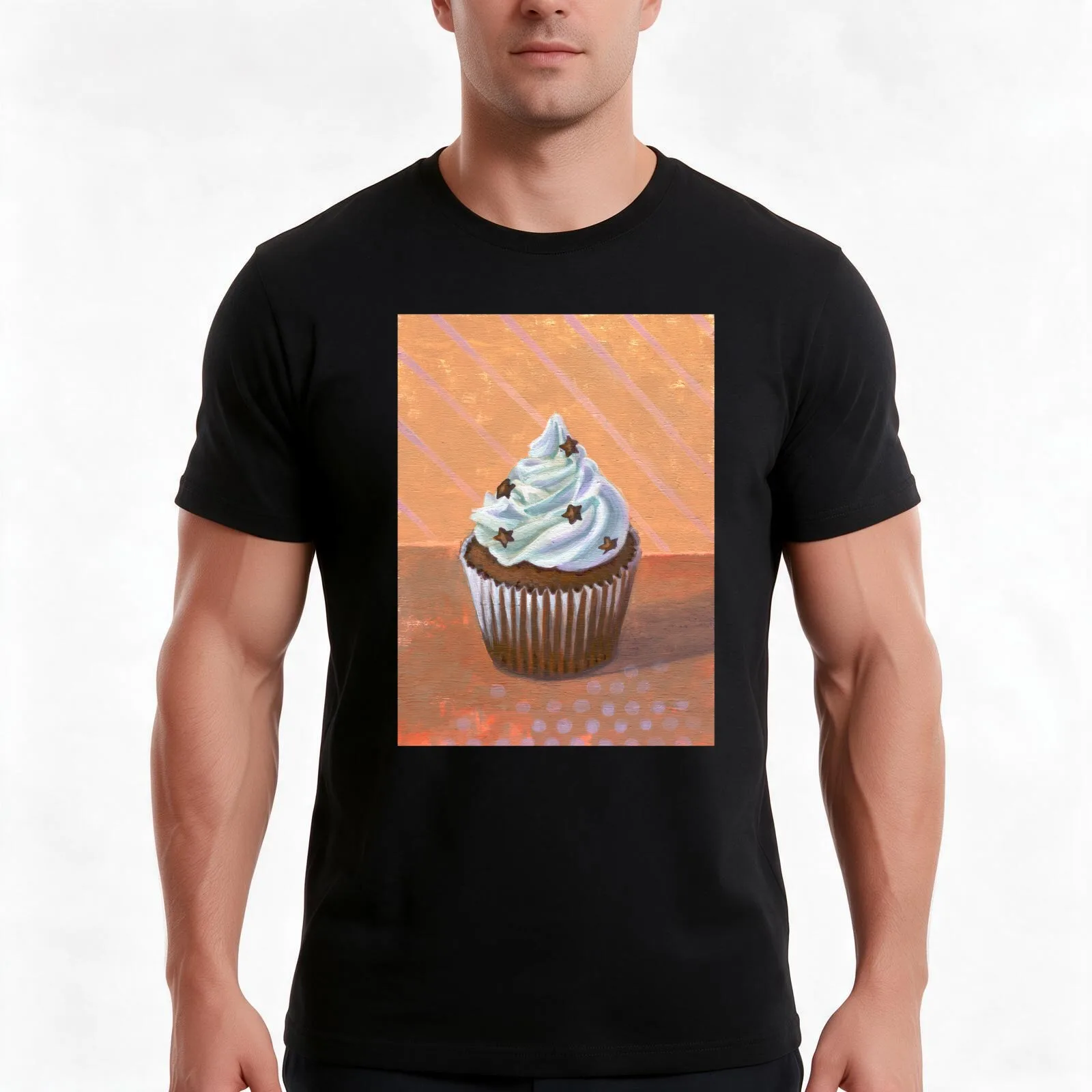 Chocolate Stars Cupcake T-Shirt Summer Casual Cotton Tee Oversized Streetwear Tops Vintage Graphic Print Unisex Men Women