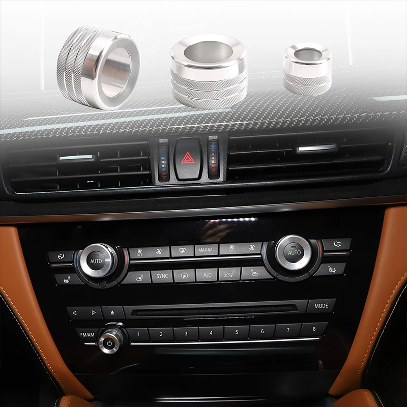 3pcs Car Volume Air Conditioning Knobs Audio Control Button Knob Ring Cover Trim For BMW X5 X6 E70 E71 F15 F16 2010-2018