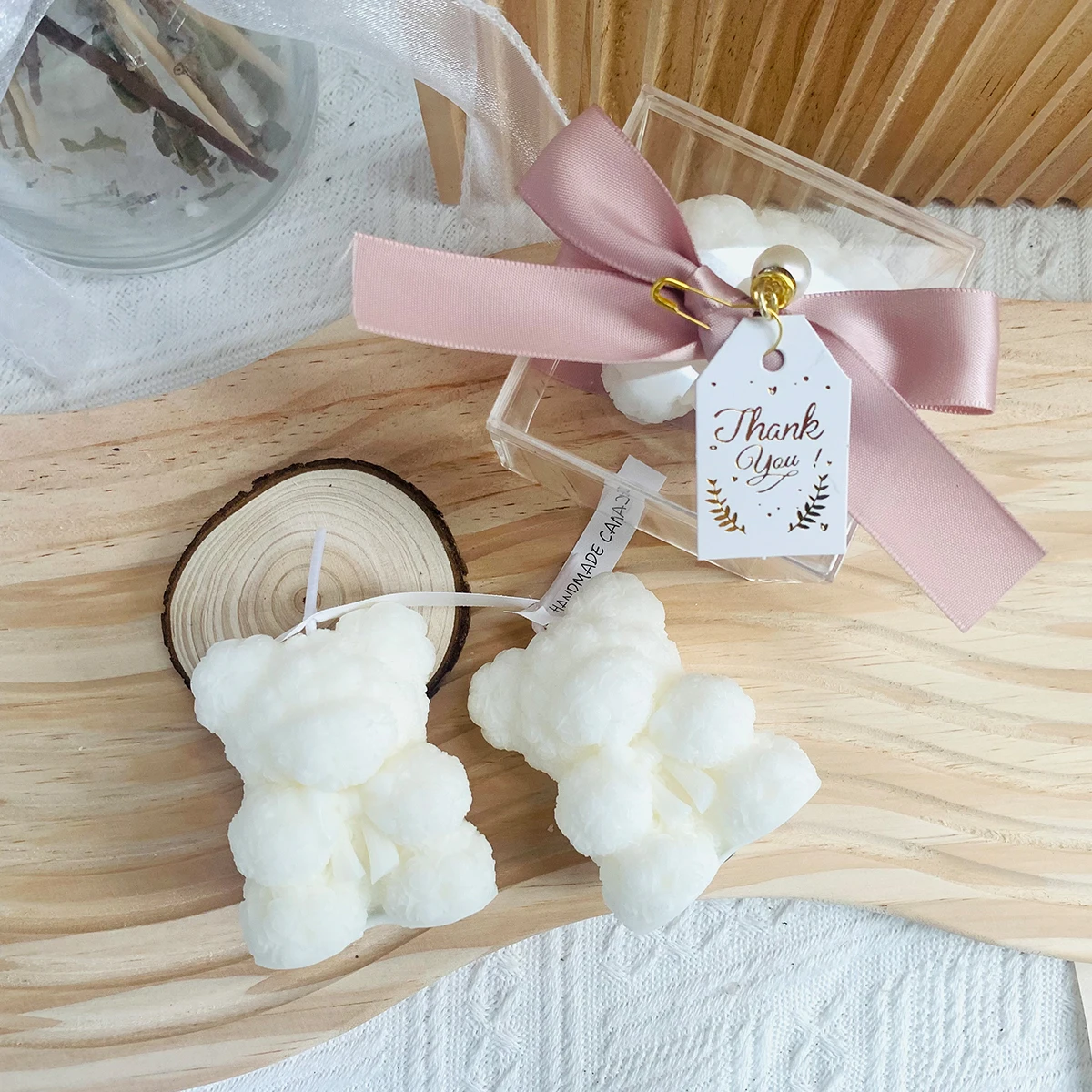 

6pcs White Bear Candles Souvenirs With Gifts Box Freesia Scent Aroma Candles Home Decor For Baby Shower Wedding Gift For Guests