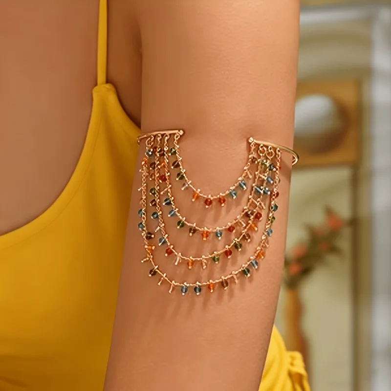 Women Fashion Tassel Cuff Bracelet Adjustable Minimalist Metal Armlet Bangle Trendy Jewelry Summer Beach Party Daily Wear Gift
