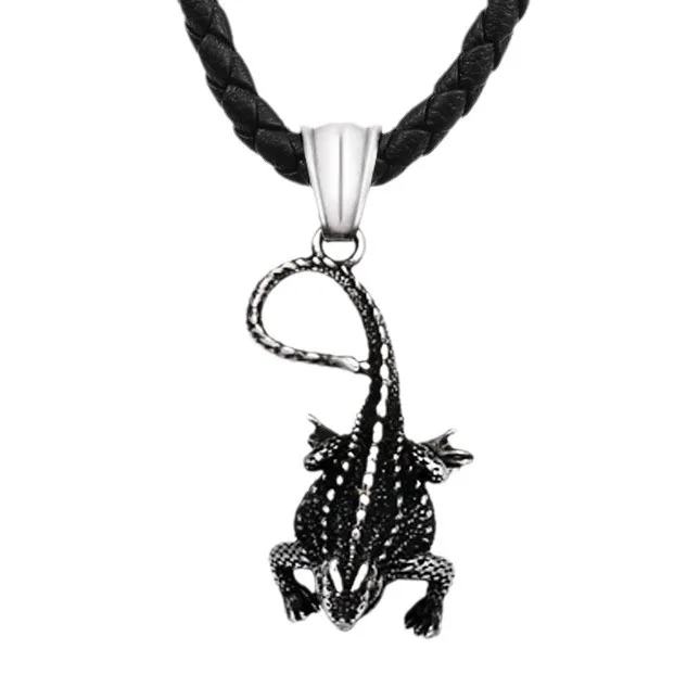 Animal Series Retro Silver Color Stainless Steel Long Tailed Lizard Necklace Pendant UNISEX Trendy Alternative Jewelry Pendant