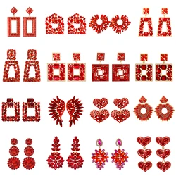 Wholesale Red Crystal Series Long Dangle Earrings for Women High-quality Rhinestone Pendant Luxury Wedding Jewelry Accessories