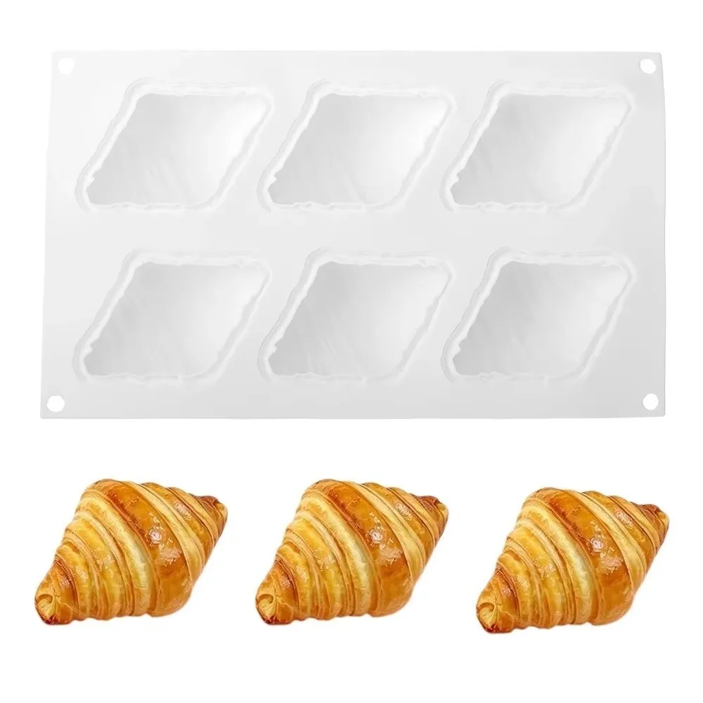 New 6-Cavity Silicone Molds Heat-Resistant Non-Stick Mousse Cake Mold Reusable Food Grade Croissant Mold for Dessert Baking
