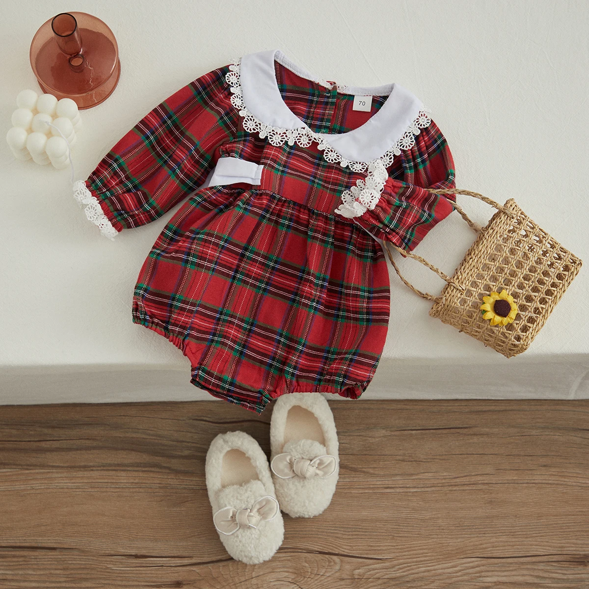 VISgogo Toddler Baby Girl Plaid Christmas Dress Romper Ruffle Red Plaid Princess Dress Xmas Clothes Party Dress Fall Outfits