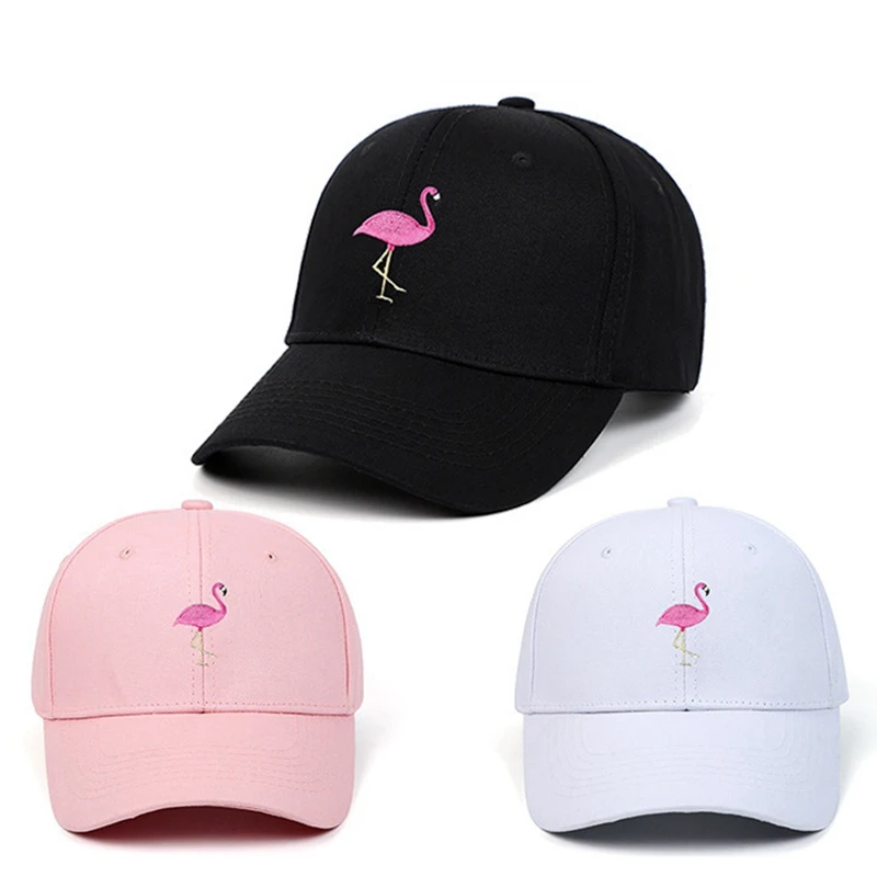 Flamingo Embroidery Solid Color Adjustable Men Baseball Cap Sun Protection Outdoor Women Summer Snapback Dad Hat