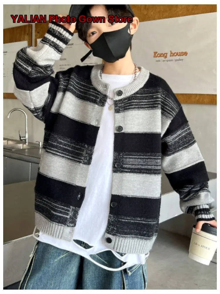 Boys Spring Jacket 2026 Spring Autumn Jacket Older Kids Base Layer Polo Collar Knit Top