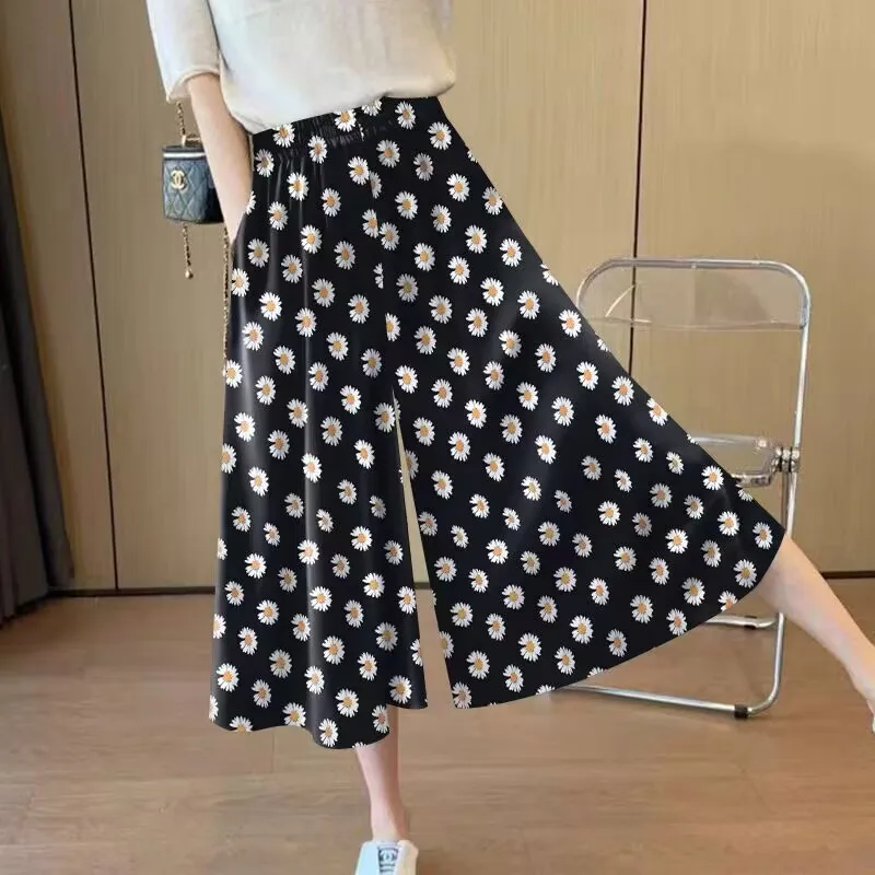 High Waist Wide Leg Pants Women's Casual Ice Silk Loose Fit Summer New Style Pear Shape Slimming Trousers Skirt