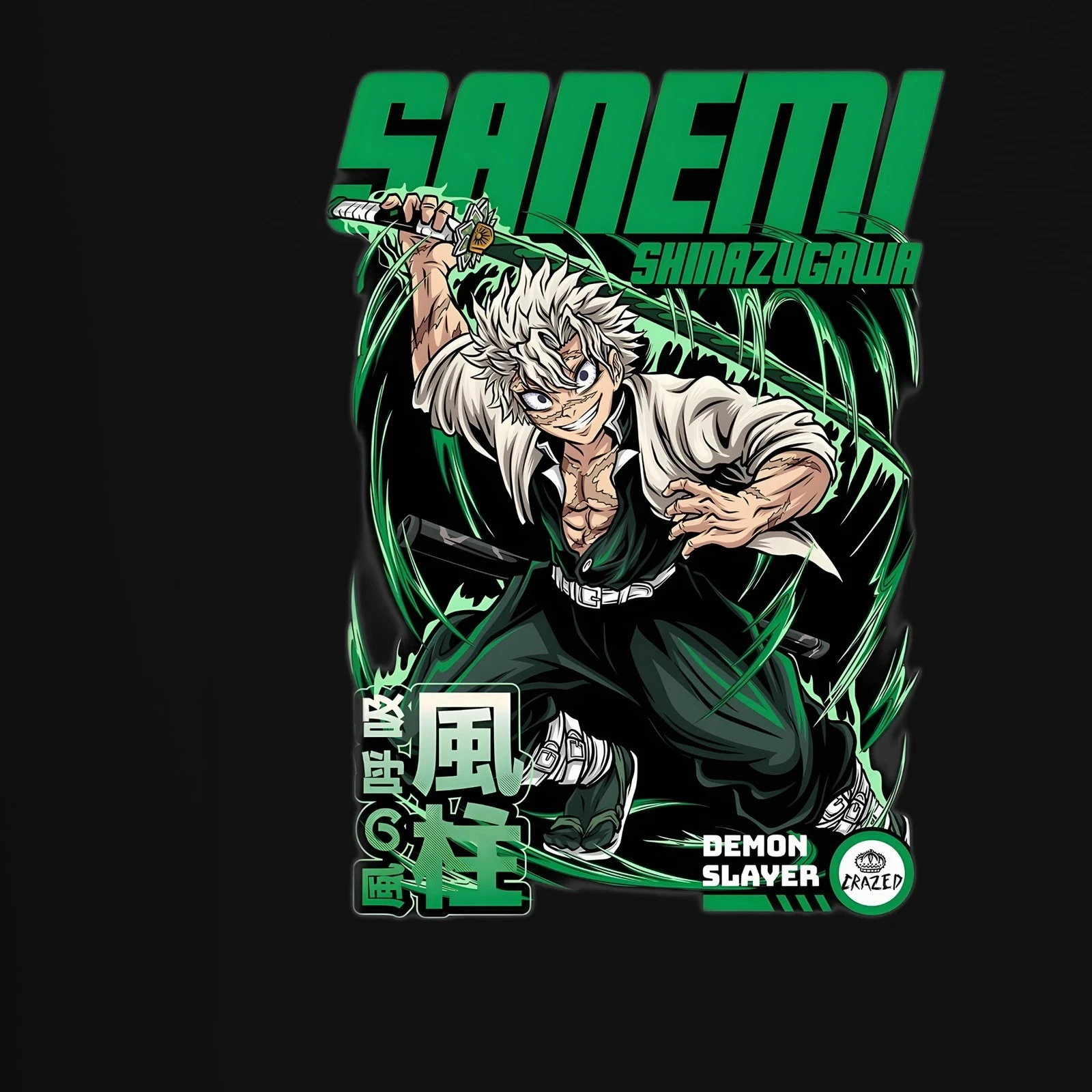 Summer Sanemi Shinazugawa Demon Slayer Wind Hashira White Hair Sword Men's T-Shirt Men's Round Neck Short Sleeve