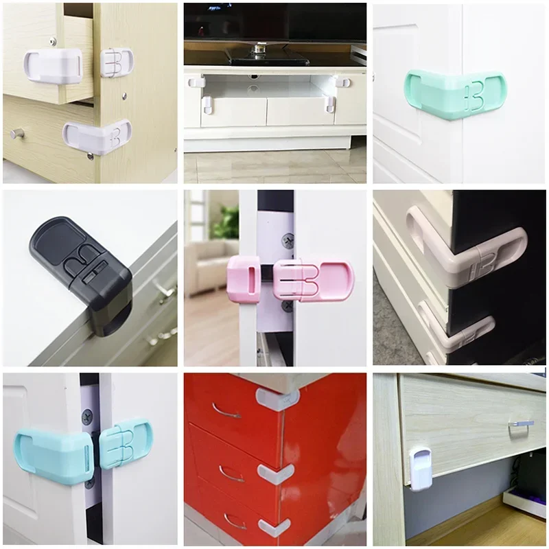 5pcs Plastic Baby Safety locks Protection Children for Cabinets refrigerator Drawer Door Terminator locking Furniture Hardware