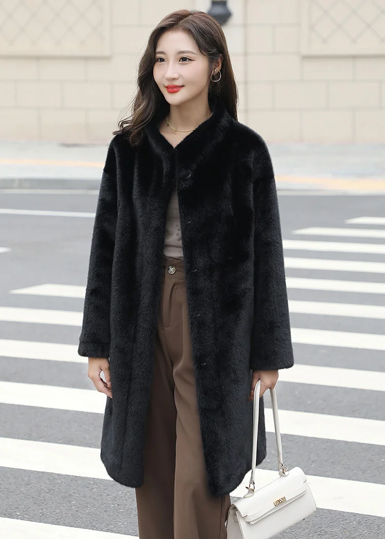 Fake fur fur coat for women's winter 2023 new fur integrated mid length mink fur coat faux