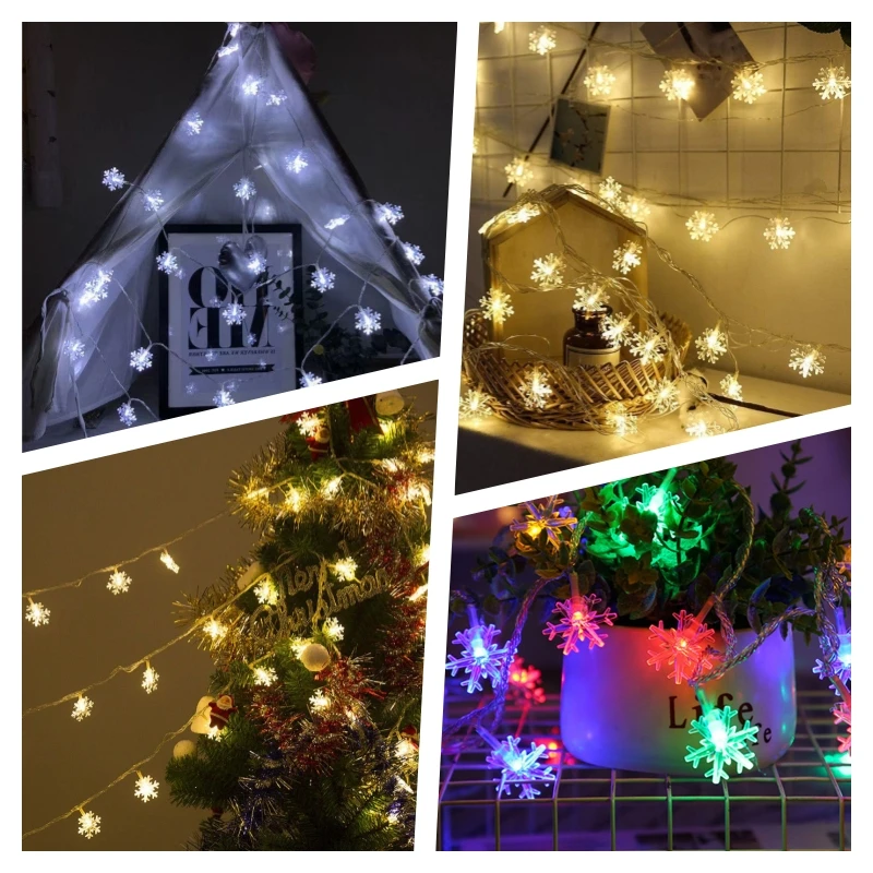 Snowflake Lights String LED Festoon Light USB Plug Christmas Tree Light Aesthetic Room Decoration Wedding Party New Year\'s Decor