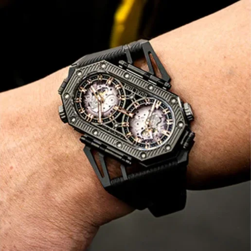 

Мужские автоматические часы CRONUSART, прямоугольные механические наручные часы с сапфировым стеклом, двойной циферблат с указанием временных зон, светящийся ремешок из фторкаучука