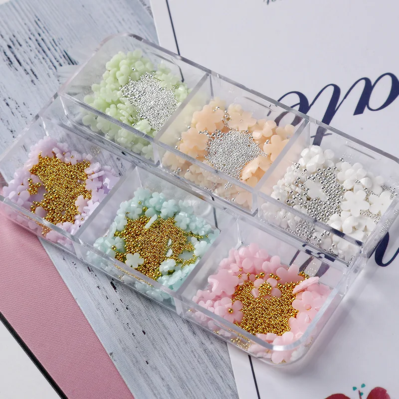 1Box Colorful Flower Nail Decorations Sun Light UV Changing Color 3/6mm 400/800pcs Flower Mix Nail 3D Accessory 5Petals Floral