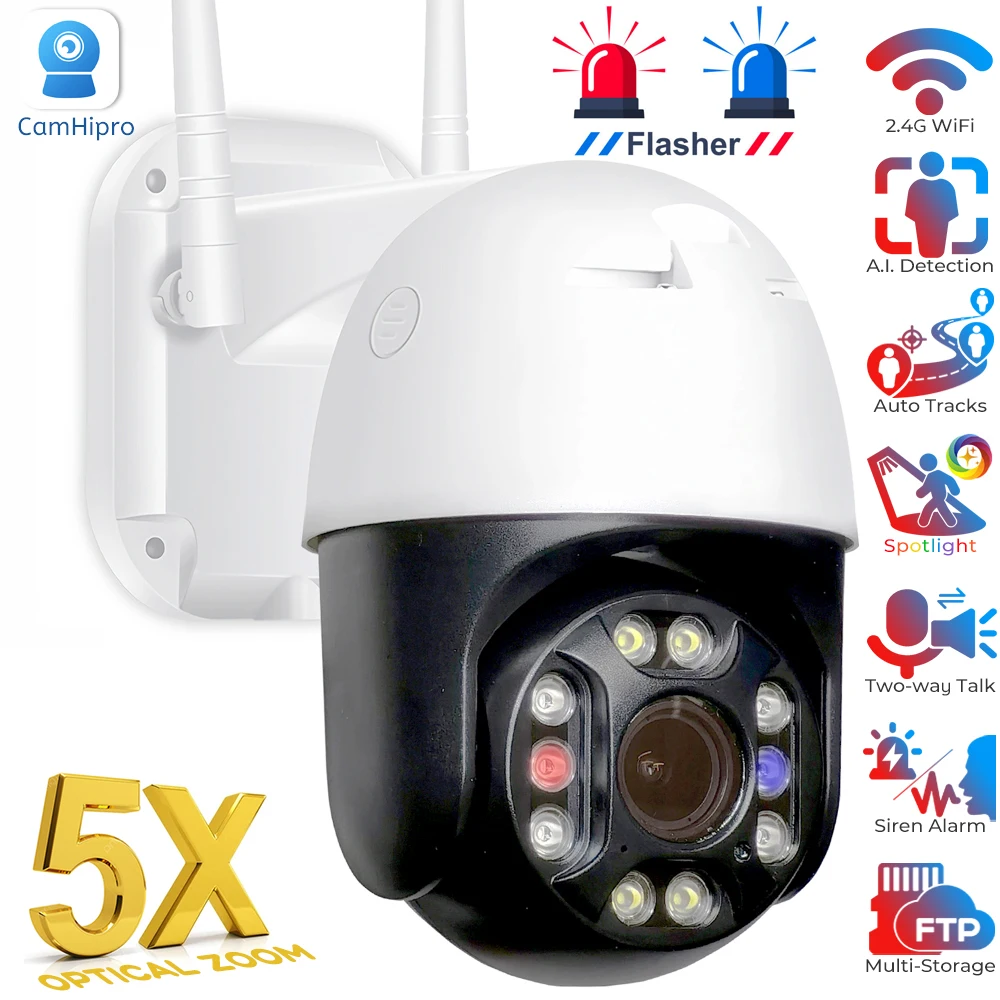 

FHD 1080P 5X Optical Zoom WiFi PTZ Network IP Camera Outdoor Color Night Vision Auto Tracking Security Surveillance Camera CamHi