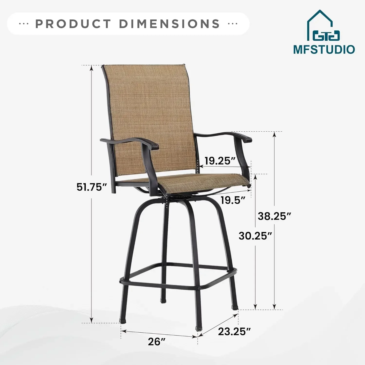 2/3/4/5/6 PCS Outdoor Swivel Bar Stools, Patio Bar Height Chair Breathable Sling Fabric, All-Weather Resistant