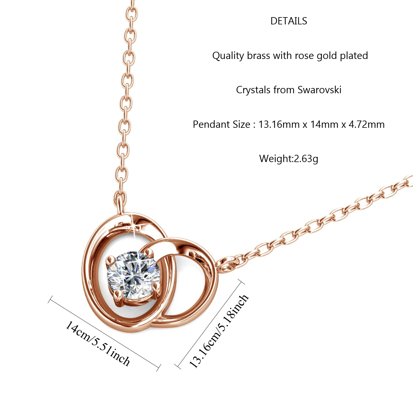 Interlocking Circle Solitaire Pendant Necklace Embellished with Swarovski crystals Copper Rose Gold Plated Women Jewelry Gift