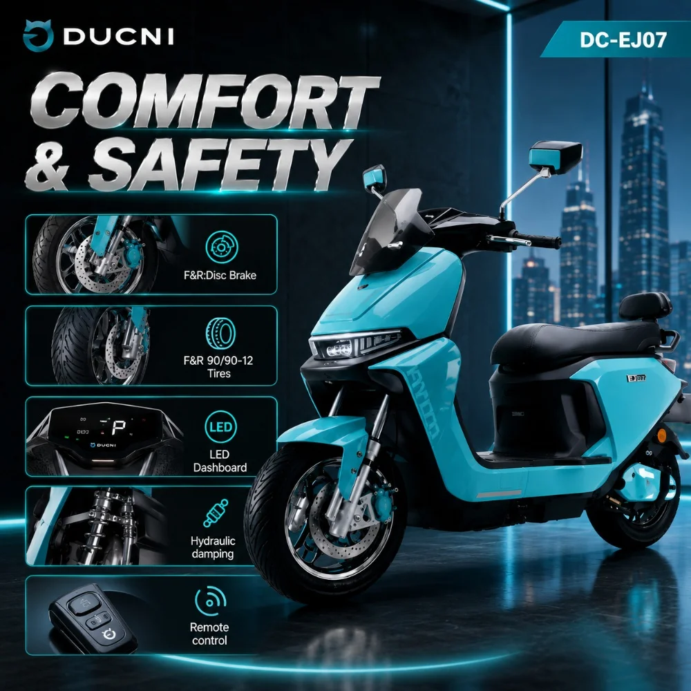 DUCNI 72V 1500W 2000W Electric Scooter 12 Inch Hub Motor Electric Motorcycle for Urban Mobility