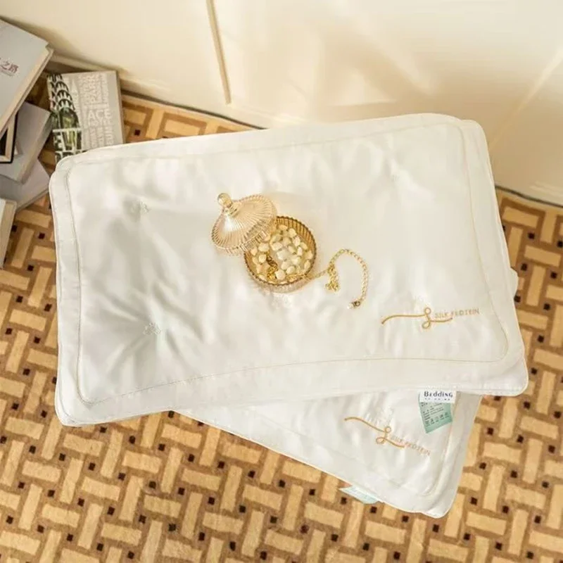 Embroidery Natural Silk Pillow Super Soft Silky Neck Pillow For Sleepling  Anti Mite Stereoscopic Edge Hotel Home Bedding Pillow