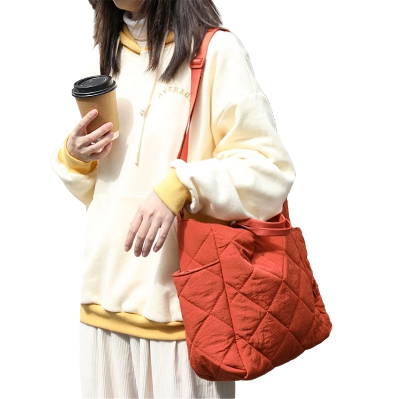 Bag Quilted Handbag Shoulder Bag for Girl Women Versatile Bag Puffer Bag Crossbody Bag Solid Color Tote Bag image 3