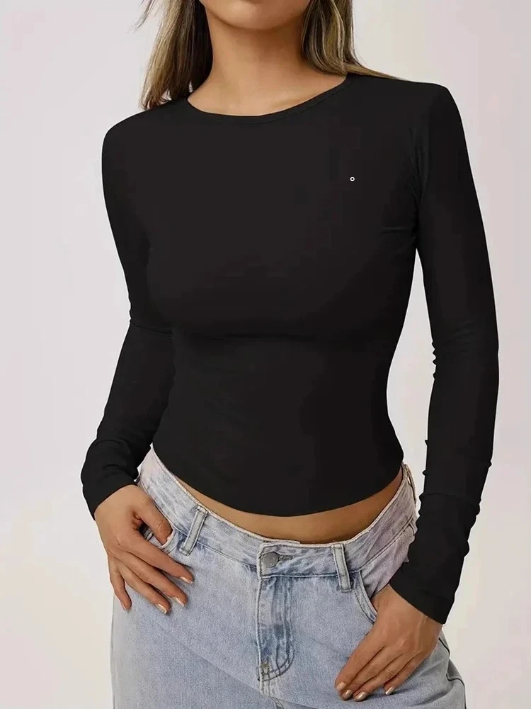 

2025 Estados Unidos sexy camisa de manga larga camiseta femenina tops de yoga，manga larga camiseta femenina tops de yoga