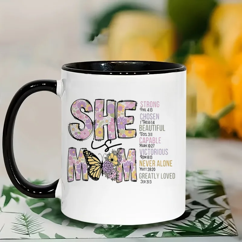 SHE MOM Quote Graphic Colorful Print Ceramic Coffee Mug 11oz 350ml Personalized Custom Cute Aesthetic Microwave Safe Mother's Da