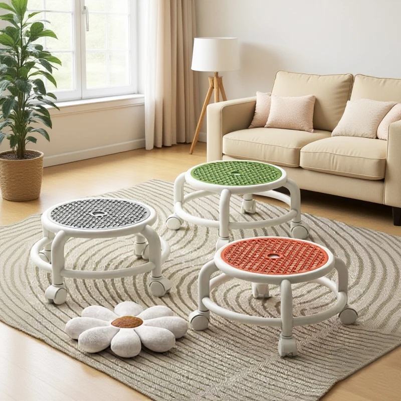 Universal Swivel Rolling Stool Round Low Small Grey Wheel Kids Adult Strong Capacity Practical Storage image 2