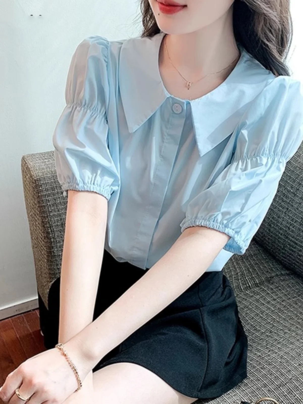 

Новая женская летняя блузка Sweet Sle Blue Bubble с коротким рукавом, из полиэстера, в стиле Casual, с эффектом «нежного ветра»