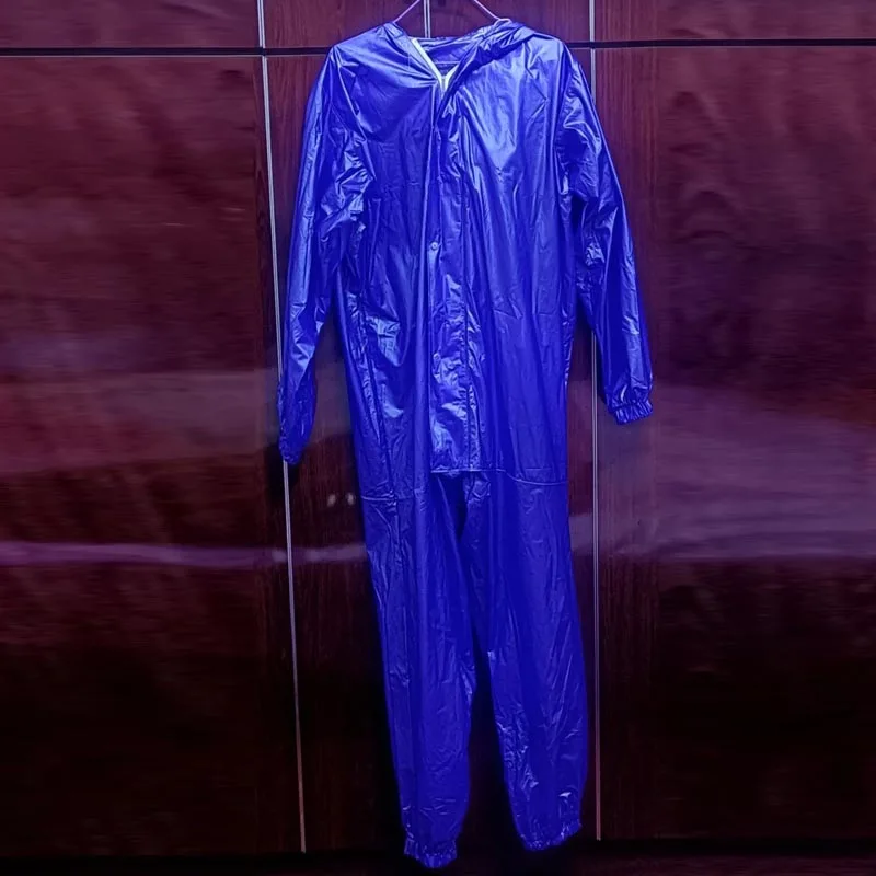 Blue Waterproof Windproof Man Hooded Long Sleeve Jumpsuit Zipper Soft Smooth AntiDusty Costume Outdoor Sports Party Playsuit