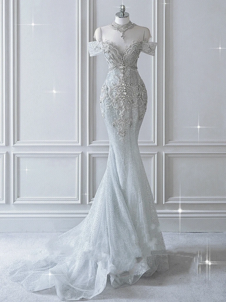 Senior Luxury Wedding Dress Off Shoulder Beading Embroidery Sequins Mermaid Applique Floor Length Bride Engagement Toast Gowns