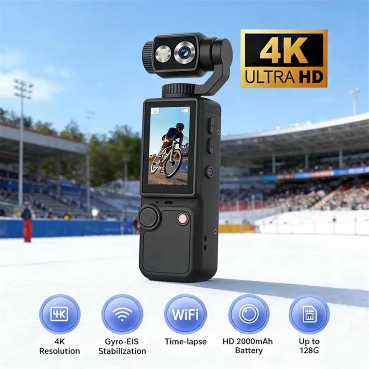 A72U Q8 Handheld Outdoor Sports Camera 4K Ultra Clear Auto Focus Video Recorder Camera Pocket Action Camera Black