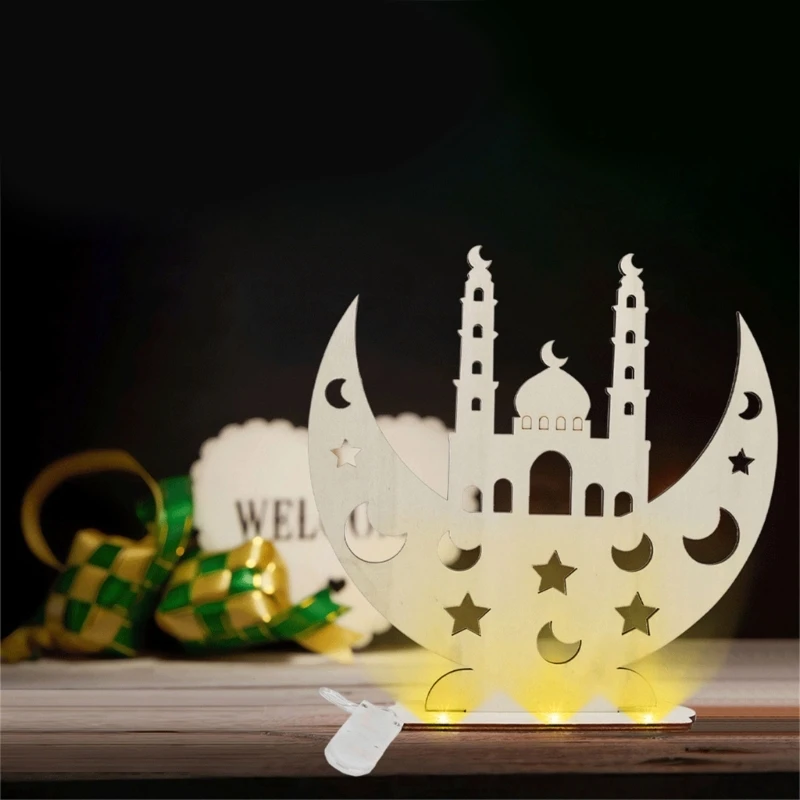 Eidmubarak Moon Desktop Ornament Exquisite Wooden