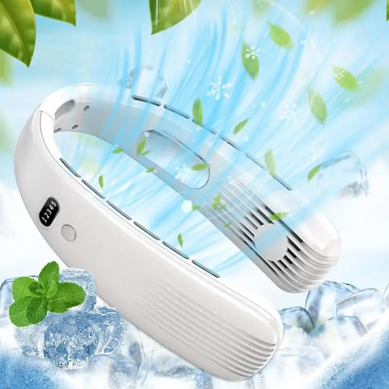 

Neck Air Conditioner Wearable Neck Fan Mini Leafless Rechargeable Fan Summer Sports Portable Cooler For Riding Learning Cooking