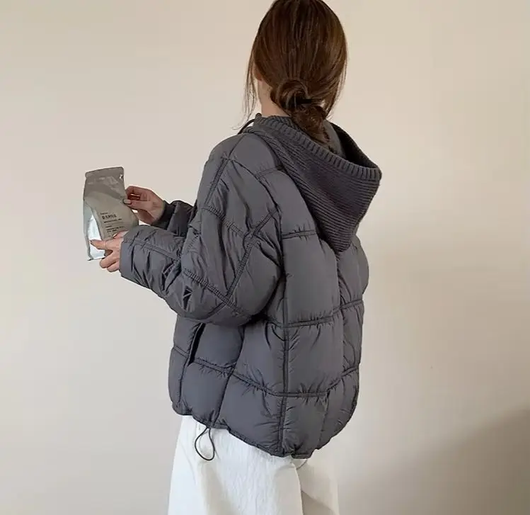 Newest Winter Down Puffer Jacket Women Knit Hooded Thick Warm Oversized Quilted Padded Coat Casual Loose Outwear куртка женская