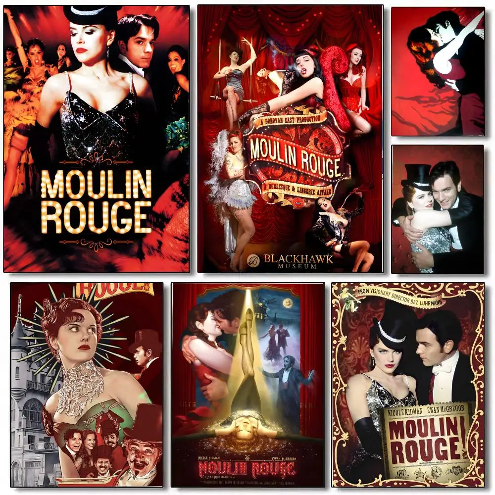 M-Moulin Rouge Poster Sticky Painting Prints Wall Art Waterproof Home Living Bed Room Bar Cafe Aesthetic Decor