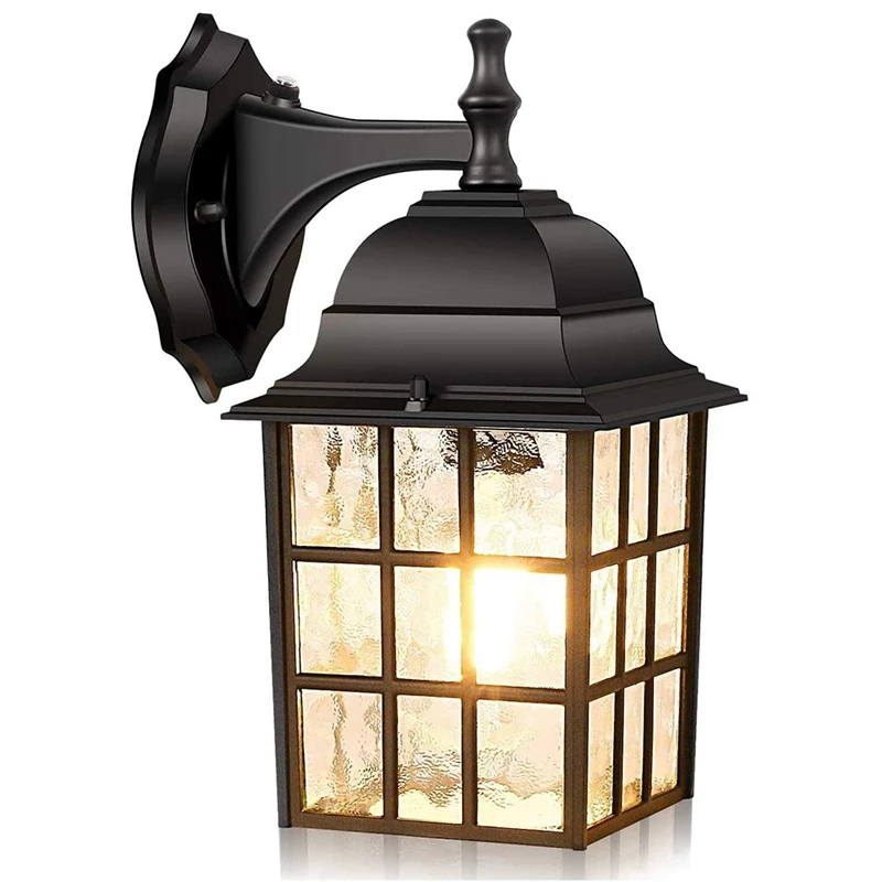 Outdoor Wall Lantern Dusk To Dawn Photocell Sensor, Matte Black Exterior Wall Sconce, E26 Base Socket, For Porch Doorway