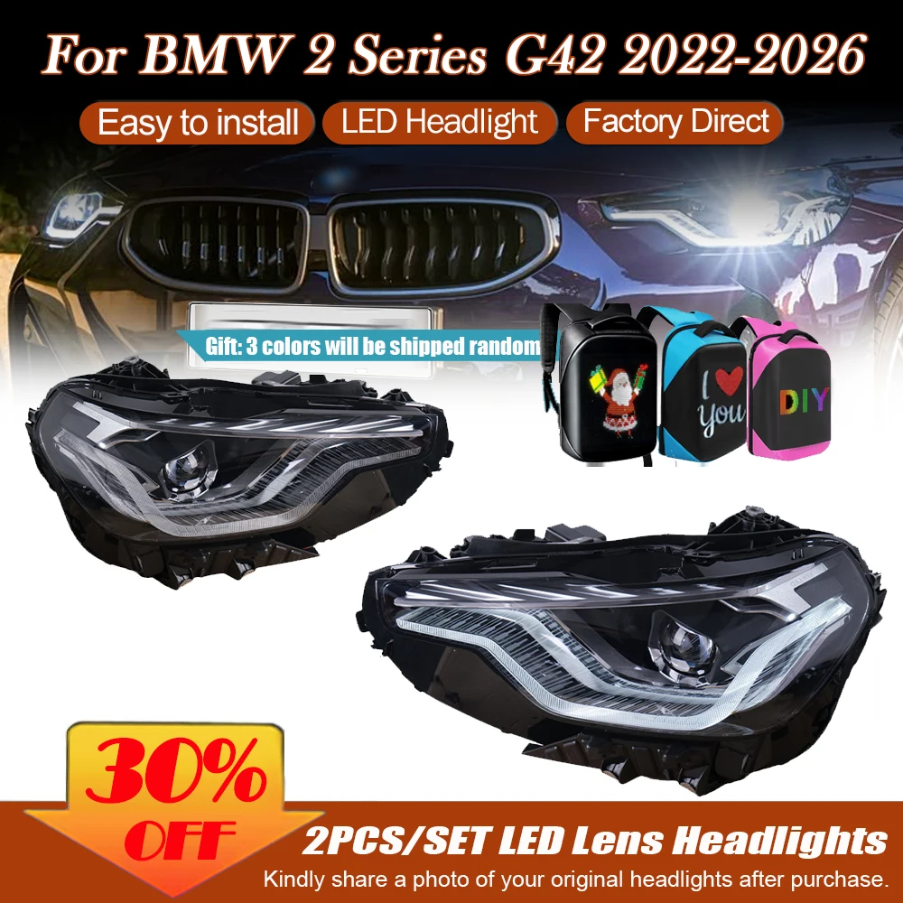 2pcs Laser Lens Headlight for BMW 2 Series G42 M2 G87 M240 220i 220d 230i 220i M235 225i 2022-2026 LED Headlamps DRL Accessories