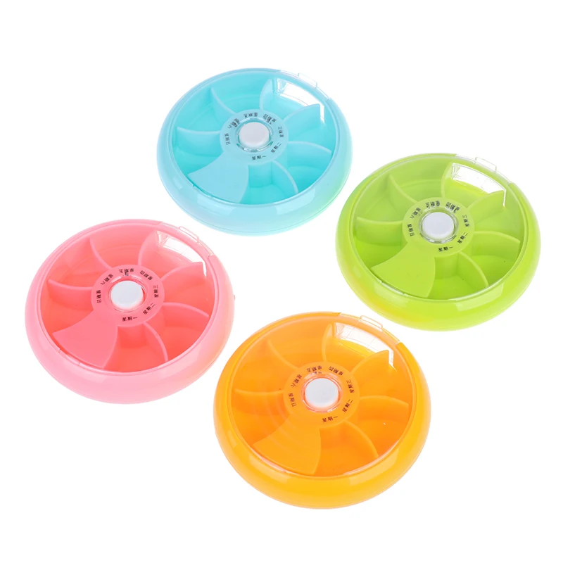 Circular Rotating Pill Box 7 Slots Round Daily Weekly Tablet Pill Splitters