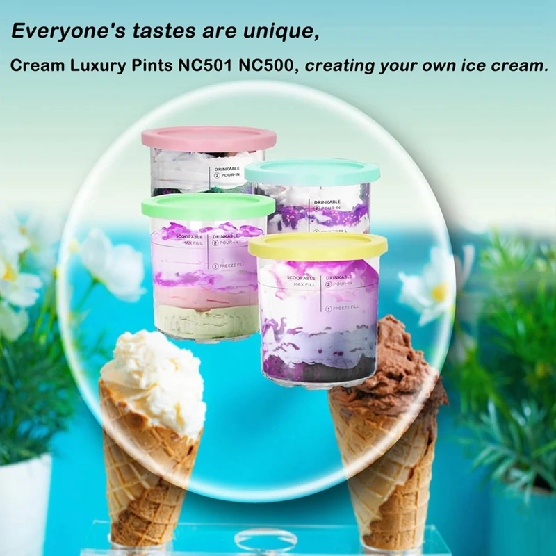 Ice Cream Containers Replacement For Ninja Creami Pints And Lids 24Oz Cups Creami Deluxe NC501 NC500 Series With Scoops