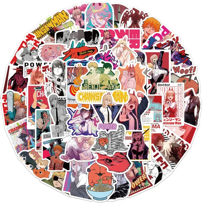 50pcs Anime Chainsaw Man Stickers Vinyl Waterproof for Laptop Phone Case Notebook Water Bottle DIY Stickers view 4
