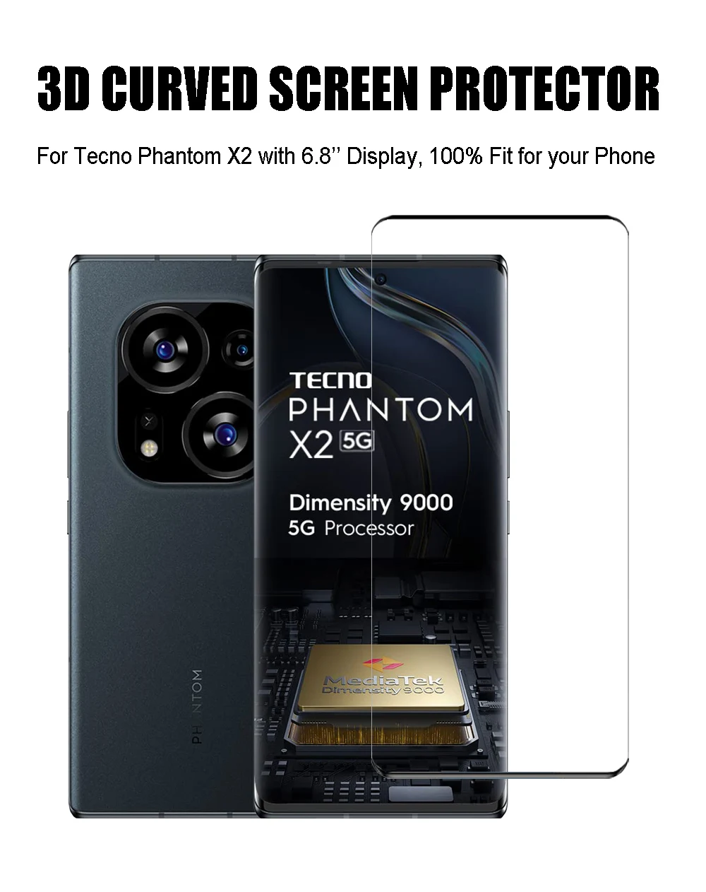 Full Coverage Tempred Glass For Tecno Phantom X2 3D Protective Films HD Screen Protector for Tecno Phantom X/Phantom X2 Pro