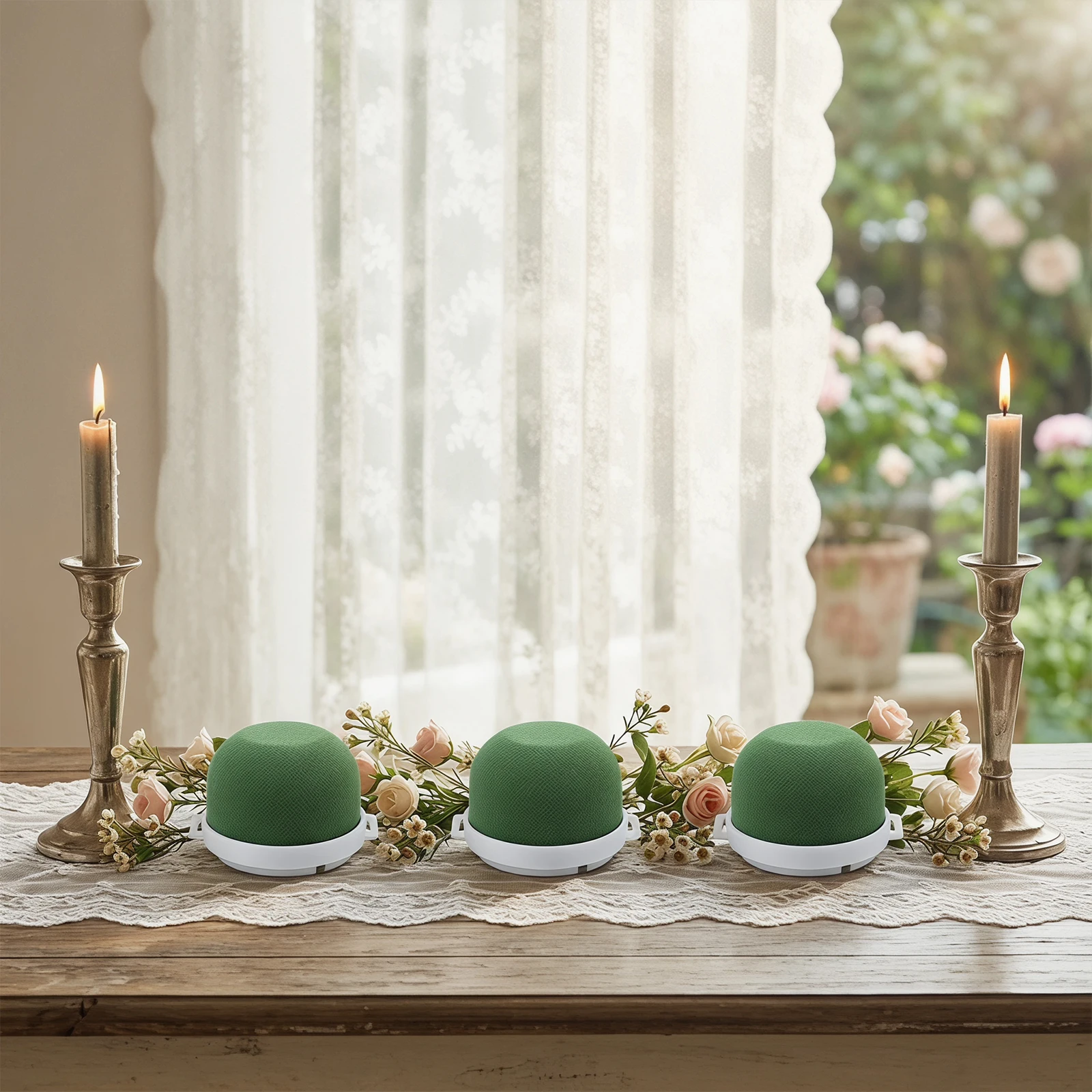 Round Floral Foam with Green Arrangement Wire Floral Foam Blocks Mini Floral Foam Holder for Wedding Party Home DIY Decor Crafts