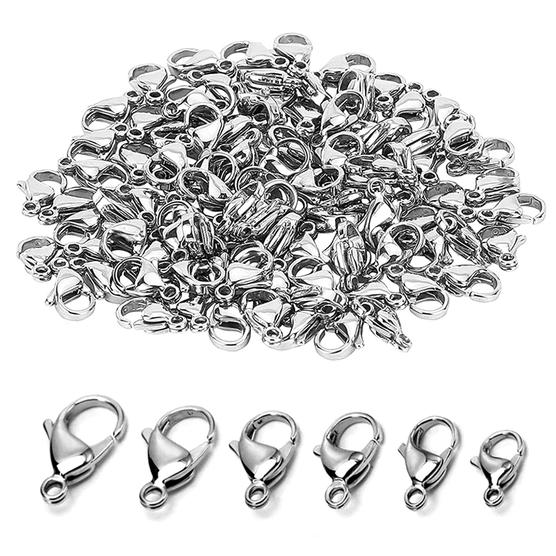 20pcs Lobster Claw Clasps 9-15mm Grade A 304 Stainless Steel Lobster Clasps for Jewelry Making Bracelet Necklace Fastener Hook