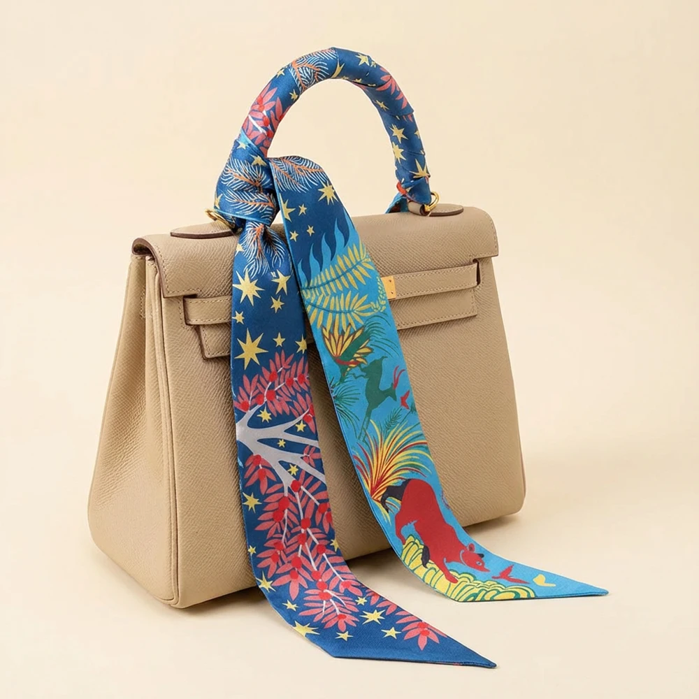 Sommer Frauen Dschungel Tier Druck Satin Band 90 cm Haar Schal Hals Wrap Tasche Gürtel Geschenk Dekoration – Detail 3