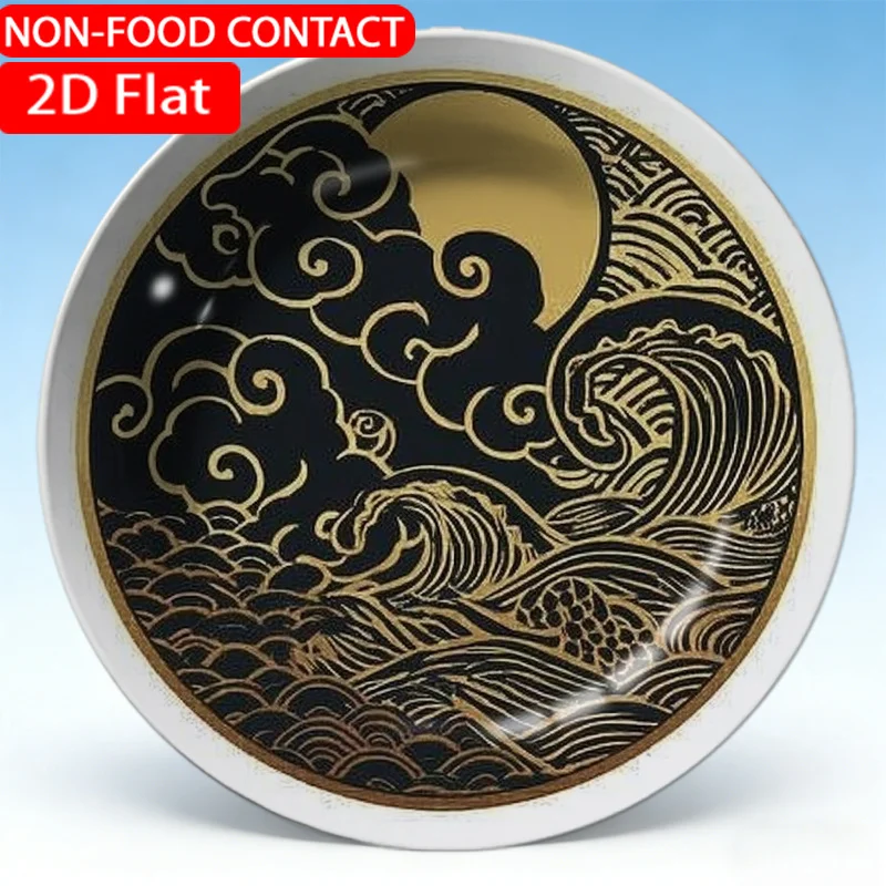 1pc Elegant Ceramic Decorative Plate-Artistic Ocean Wave Golden Theme Design Non-food Contact, Home Desk Ornaments, Living Room